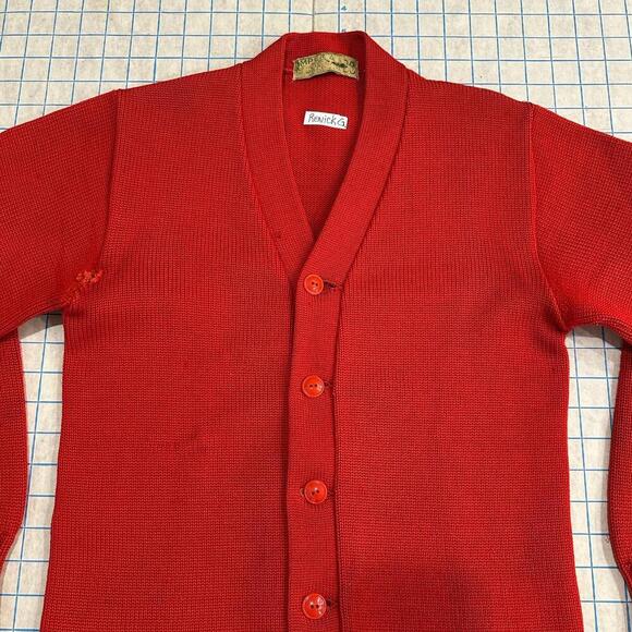 Vintage Imperial Cardigan Mens Size 38 1940s 1950s Made in USA Distressed Red - Picture 7 of 15